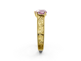 Yellow gold Fancy Pink Heart  Cut Solitaire Engraved Band with Four-Prong Setting_64