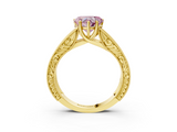 Yellow gold Fancy Pink Heart  Cut Solitaire Engraved Band with Four-Prong Setting_65