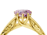 Yellow gold Fancy Pink Heart  Cut Solitaire Engraved Band with Four-Prong Setting_66
