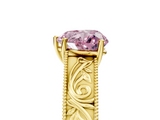 Yellow gold Fancy Pink Heart  Cut Solitaire Engraved Band with Four-Prong Setting_67