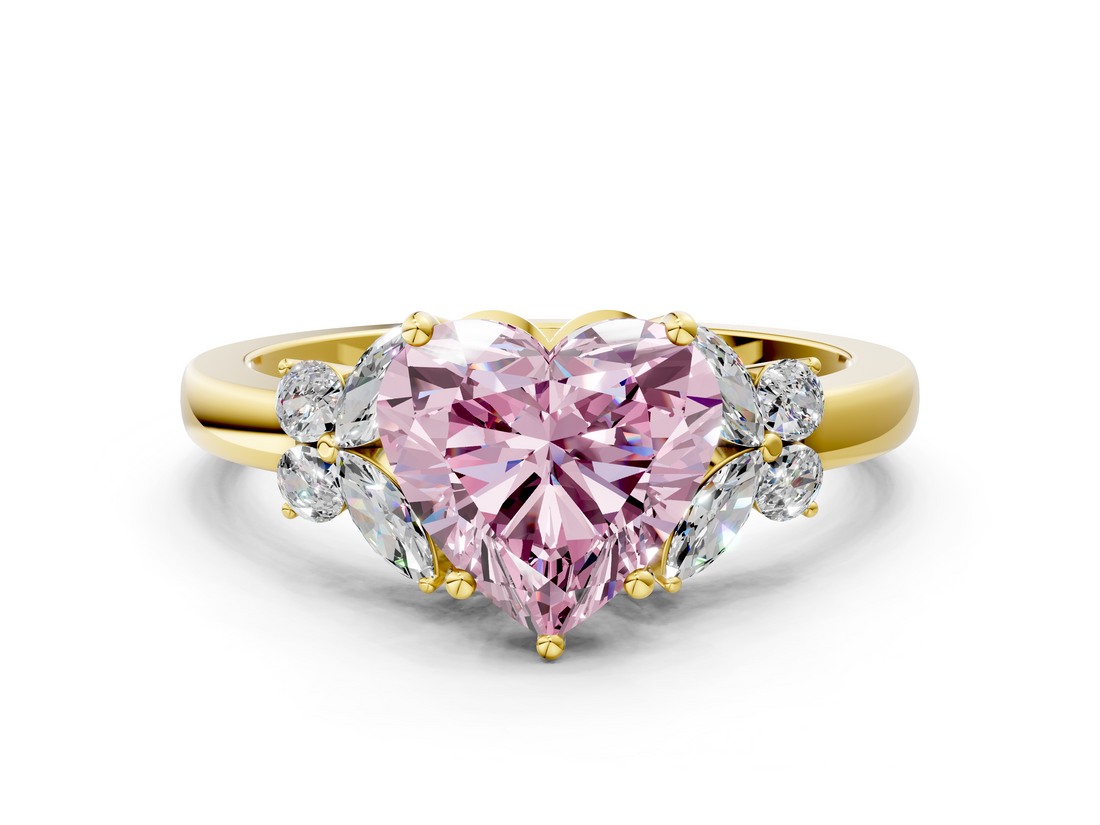 Yellow gold Fancy Pink Heart  Cut Solitaire Floral Diamond Ring with Four-Prong Setting_37