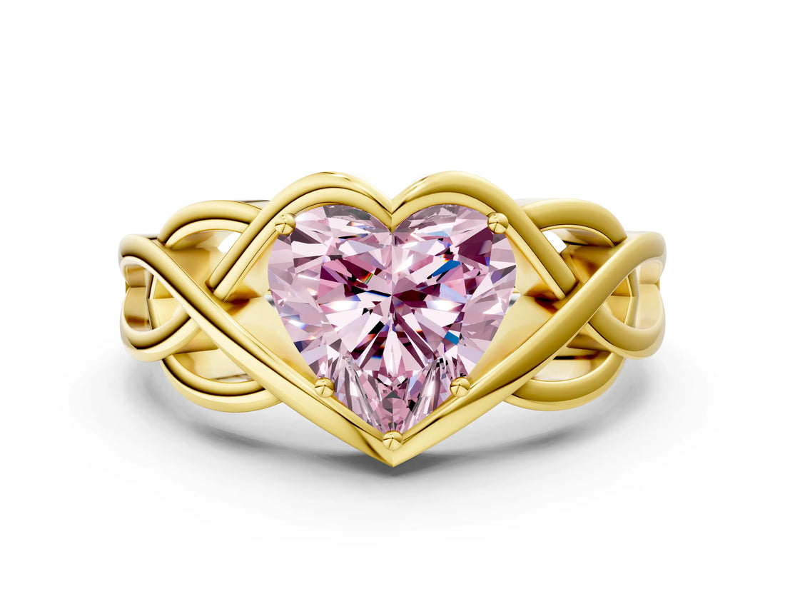 Yellow gold Fancy Pink Heart Cut Solitaire Intertwined Band Prong Setting Ring