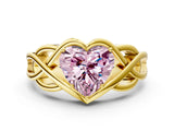 Yellow gold Fancy Pink Heart Cut Solitaire Intertwined Band Prong Setting Ring