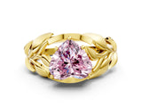 Yellow gold Fancy Pink Heart Cut Solitaire Leaf-Inspired Engagement Ring with Prong Setting_12