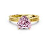 Yellow gold Fancy Pink Heart Cut Solitaire Milgrain Engraved Band with Four-Prong Setting
