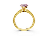 Yellow gold Fancy Pink Heart Cut Solitaire Milgrain Engraved Band with Four-Prong Setting_3