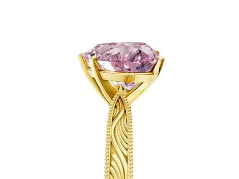 Yellow gold Fancy Pink Heart Cut Solitaire Milgrain Engraved Band with Four-Prong Setting_5
