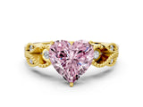 Yellow gold Fancy Pink Heart Cut Solitaire Milgrain Leaf Band with Prong Setting