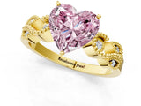 Yellow gold Fancy Pink Heart Cut Solitaire Milgrain Leaf Band with Prong Setting_1