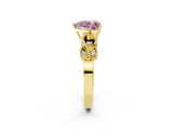 Yellow gold Fancy Pink Heart Cut Solitaire Milgrain Leaf Band with Prong Setting_2
