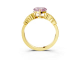 Yellow gold Fancy Pink Heart Cut Solitaire Milgrain Leaf Band with Prong Setting_3