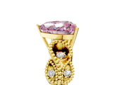 Yellow gold Fancy Pink Heart Cut Solitaire Milgrain Leaf Band with Prong Setting_5