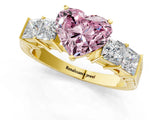 Yellow gold Fancy Pink Heart Cut Solitaire Princess Side Stone Engraved Band Prong Setting Ring_1