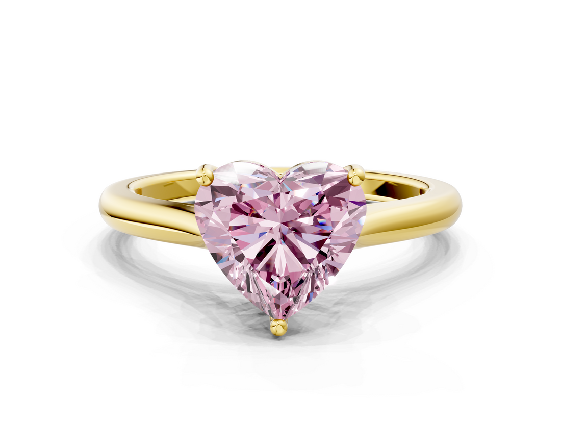 Yellow gold Fancy Pink Heart  Cut Solitaire Ring with Cathedral Band and Four-Prong Setting_62