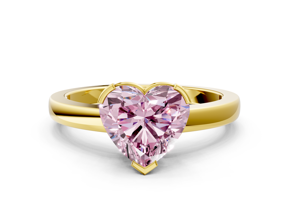 Yellow gold Fancy Pink Heart  Cut Solitaire Ring with Four-Prong Setting and Classic Band_62