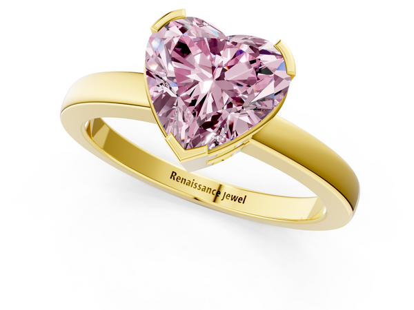 Yellow gold Fancy Pink Heart  Cut Solitaire Ring with Four-Prong Setting and Classic Band