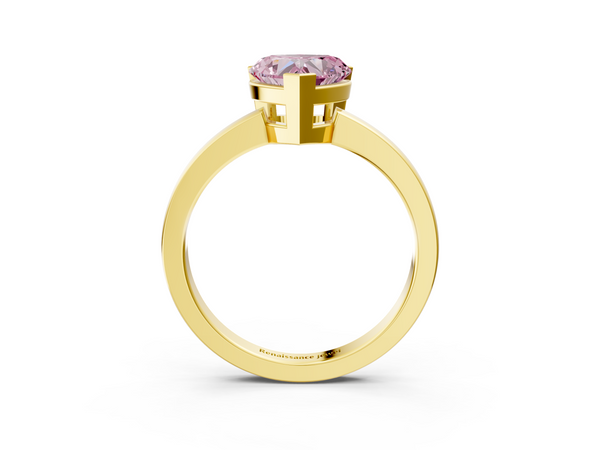Yellow gold Fancy Pink Heart  Cut Solitaire Ring with Four-Prong Setting and Classic Band