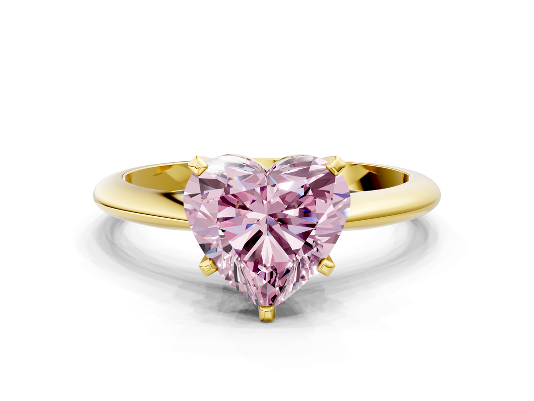 Yellow gold Fancy Pink Heart  Cut Solitaire Ring with Four-Prong Setting on a Classic Band_65