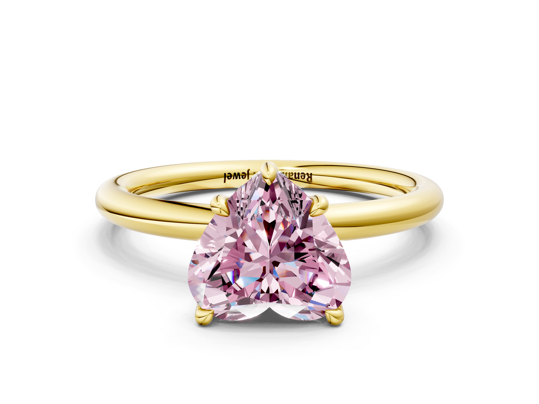 Yellow gold Fancy Pink Heart  Cut Solitaire Ring with Thin Band and Four-Prong Setting_16