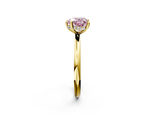 Yellow gold Fancy Pink Heart Cut Diamond Solitaire Ring with Thin Band and Four-Prong Setting