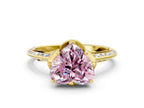 Yellow gold Fancy Pink Heart Cut Solitaire Split Shank Pave Diamond Engagement Ring with Four-Prong Setting
