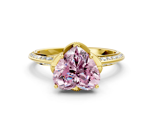 Yellow Gold Heart-Shaped Graduated Pave Engagement Ring Setting for Fancy Pink Center