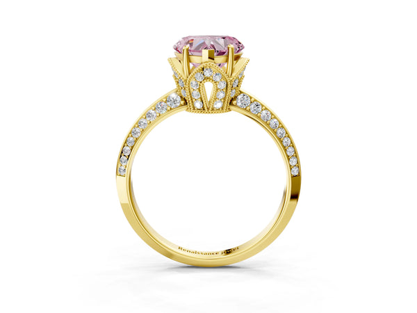 Yellow Gold Heart-Shaped Graduated Pave Engagement Ring Setting for Fancy Pink Center