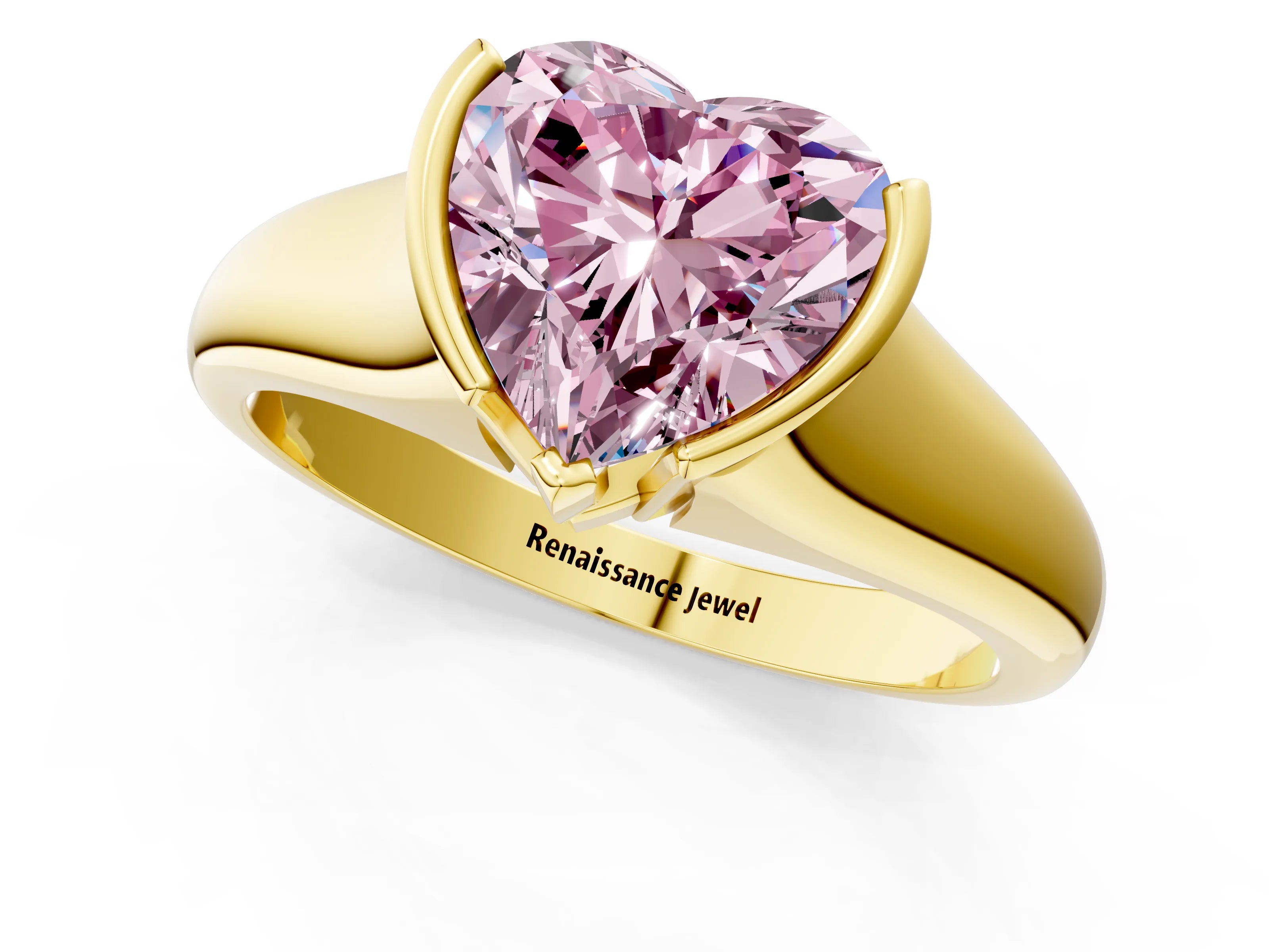 Yellow gold Fancy Pink Heart Cut Solitaire Tension Set Diamond Ring with Split Shank Band_1