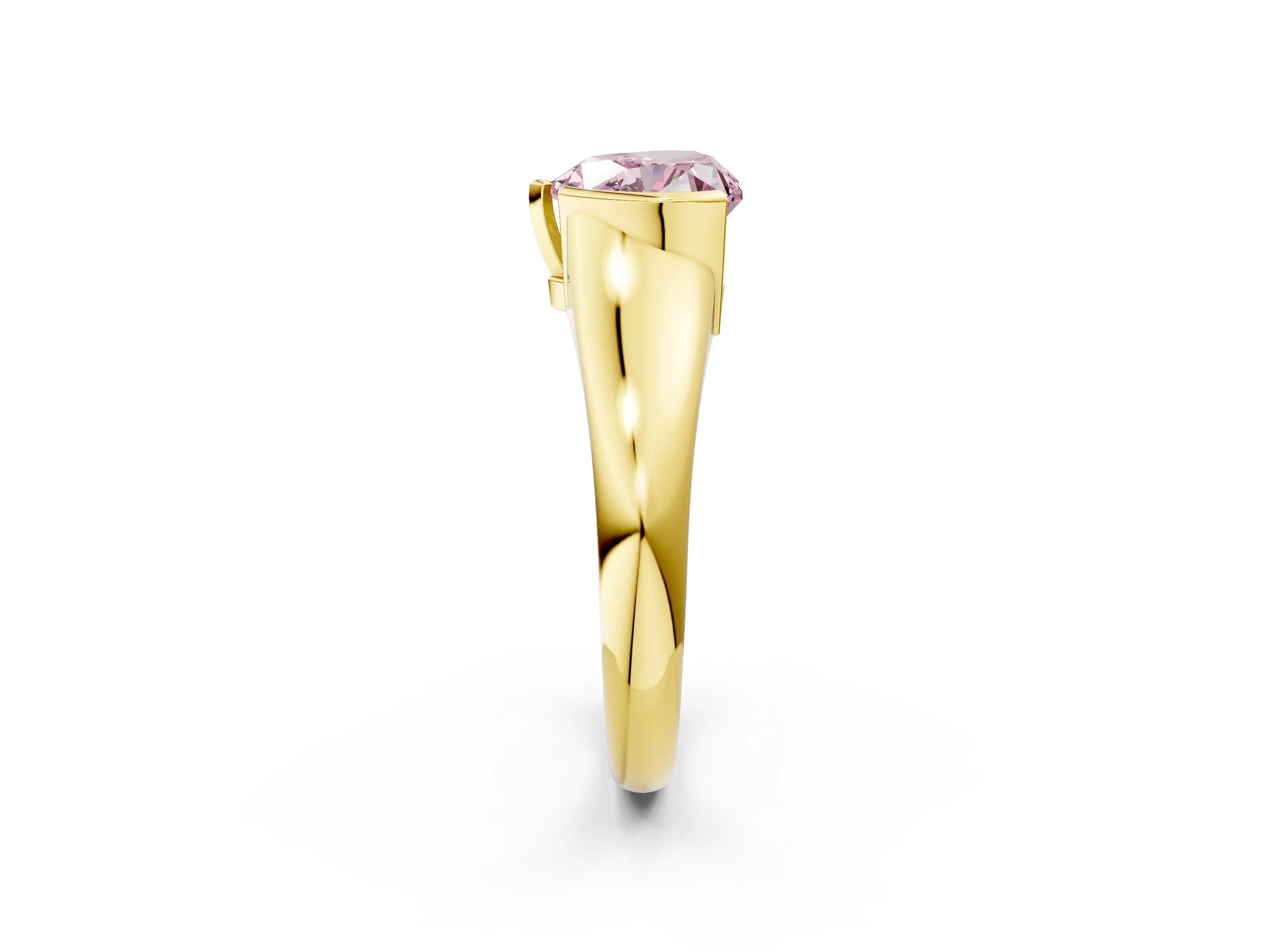 Yellow gold Fancy Pink Heart Cut Solitaire Tension Set Diamond Ring with Split Shank Band_2