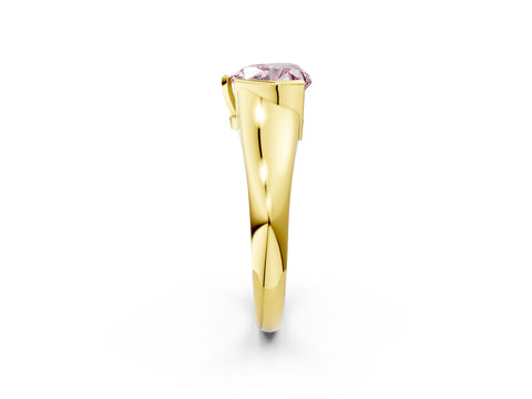 Yellow gold Fancy Pink Heart Cut Solitaire Tension Set Diamond Ring with Split Shank Band_2