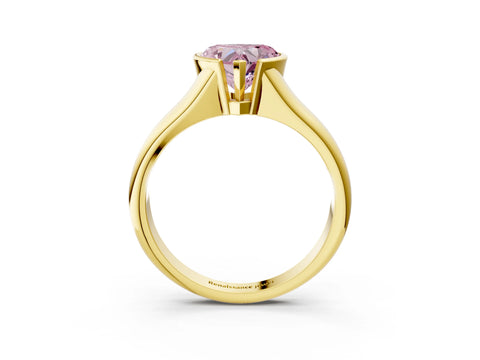 Yellow gold Fancy Pink Heart Cut Solitaire Tension Set Diamond Ring with Split Shank Band_3