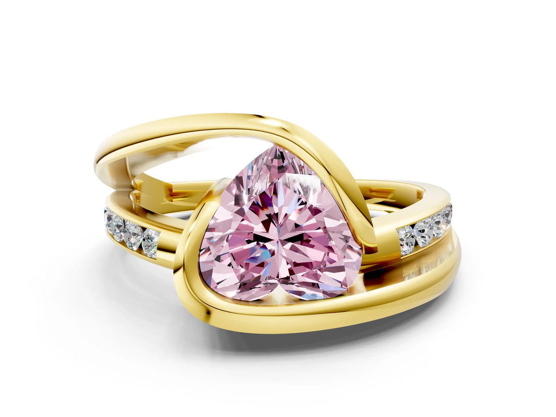 Yellow gold Fancy Pink Heart Cut Solitaire Tension-Set Diamond Split Shank Ring_12