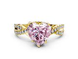 Yellow gold Fancy Pink Heart Cut Solitaire Twist Pave Diamond Engagement Ring with Prong Setting
