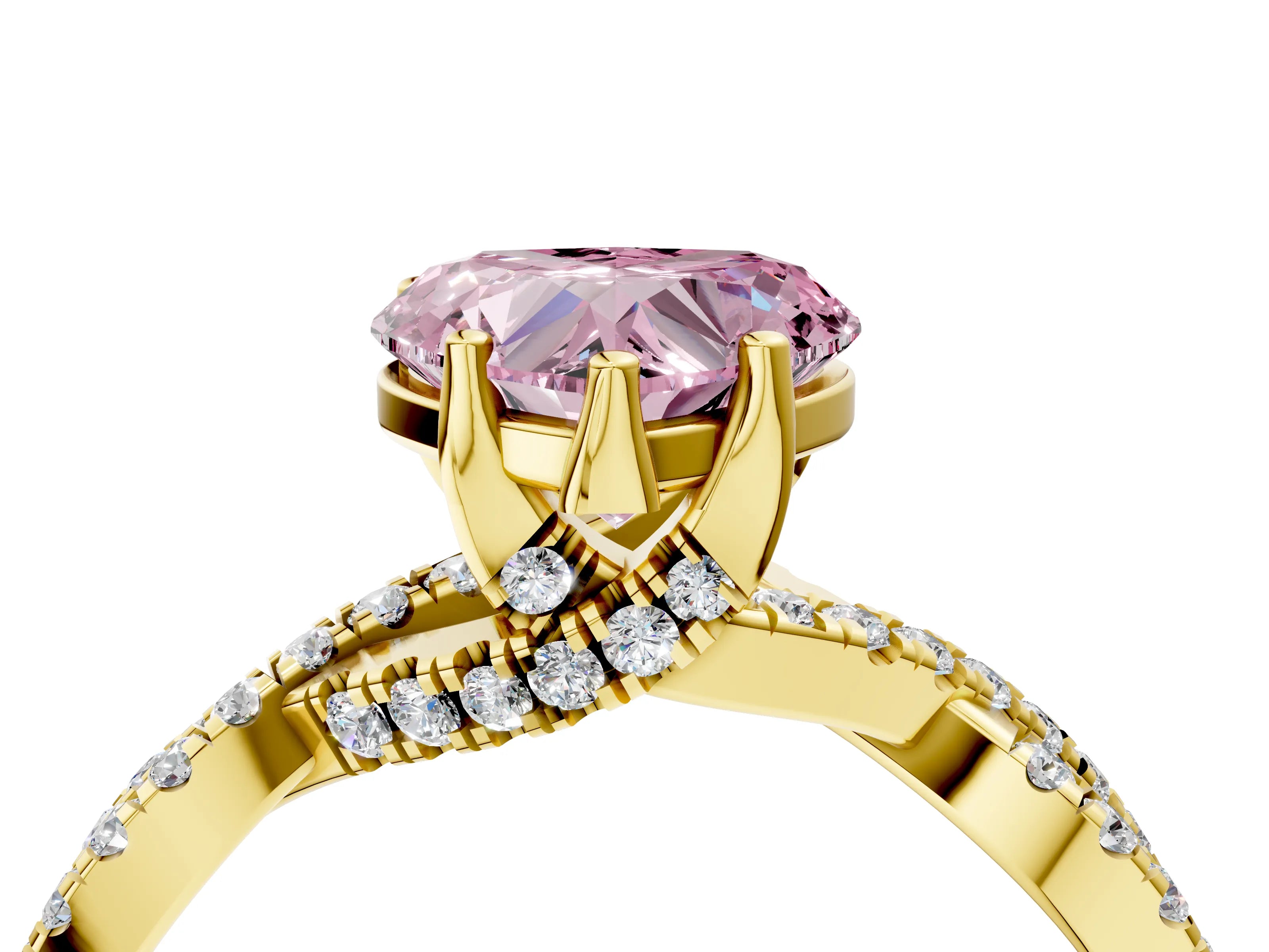 Yellow gold Fancy Pink Heart Cut Solitaire Twist Pave Diamond Engagement Ring with Prong Setting_28