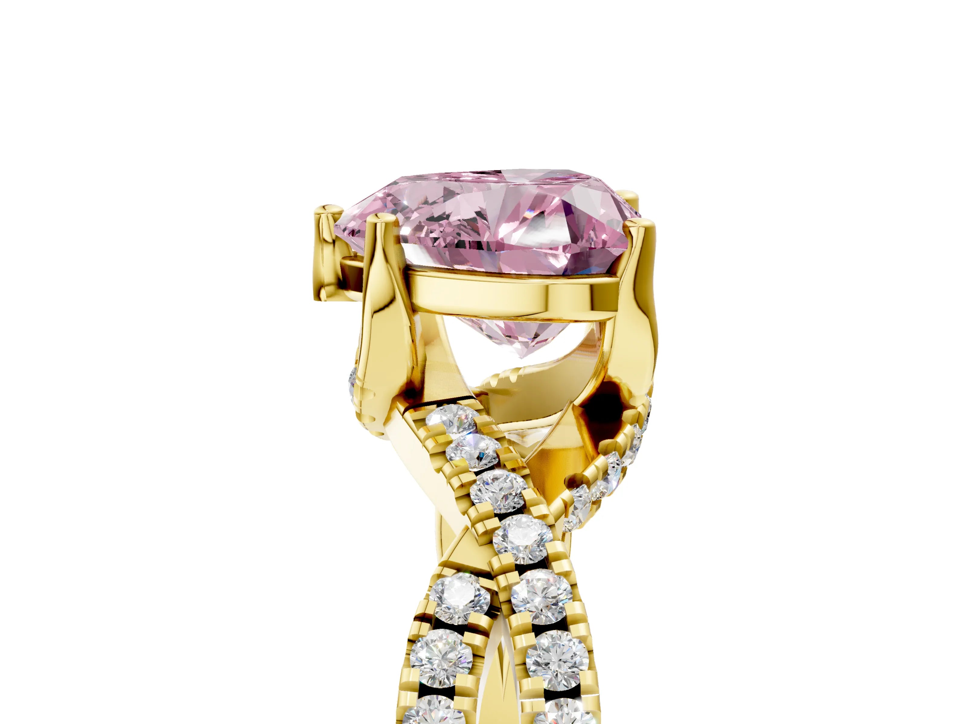 Yellow gold Fancy Pink Heart Cut Solitaire Twist Pave Diamond Engagement Ring with Prong Setting_5