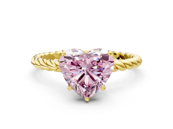 Yellow gold Fancy Pink Heart Cut Solitaire Twisted Band 4-Prong Ring