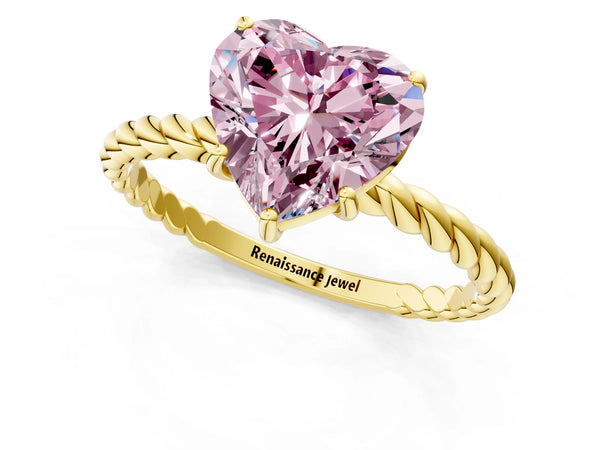 Yellow gold Fancy Pink Heart Cut Solitaire Twisted Band 4-Prong Ring