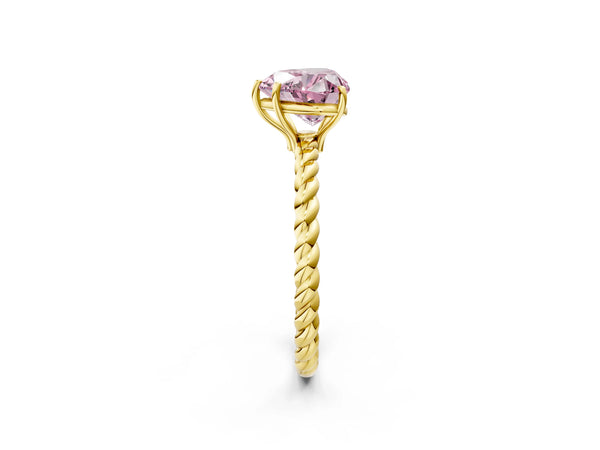 Yellow gold Fancy Pink Heart Cut Solitaire Twisted Band 4-Prong Ring