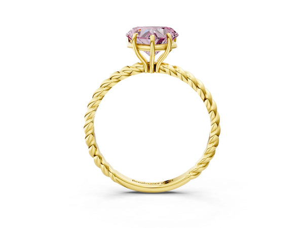 Yellow gold Fancy Pink Heart Cut Solitaire Twisted Band 4-Prong Ring