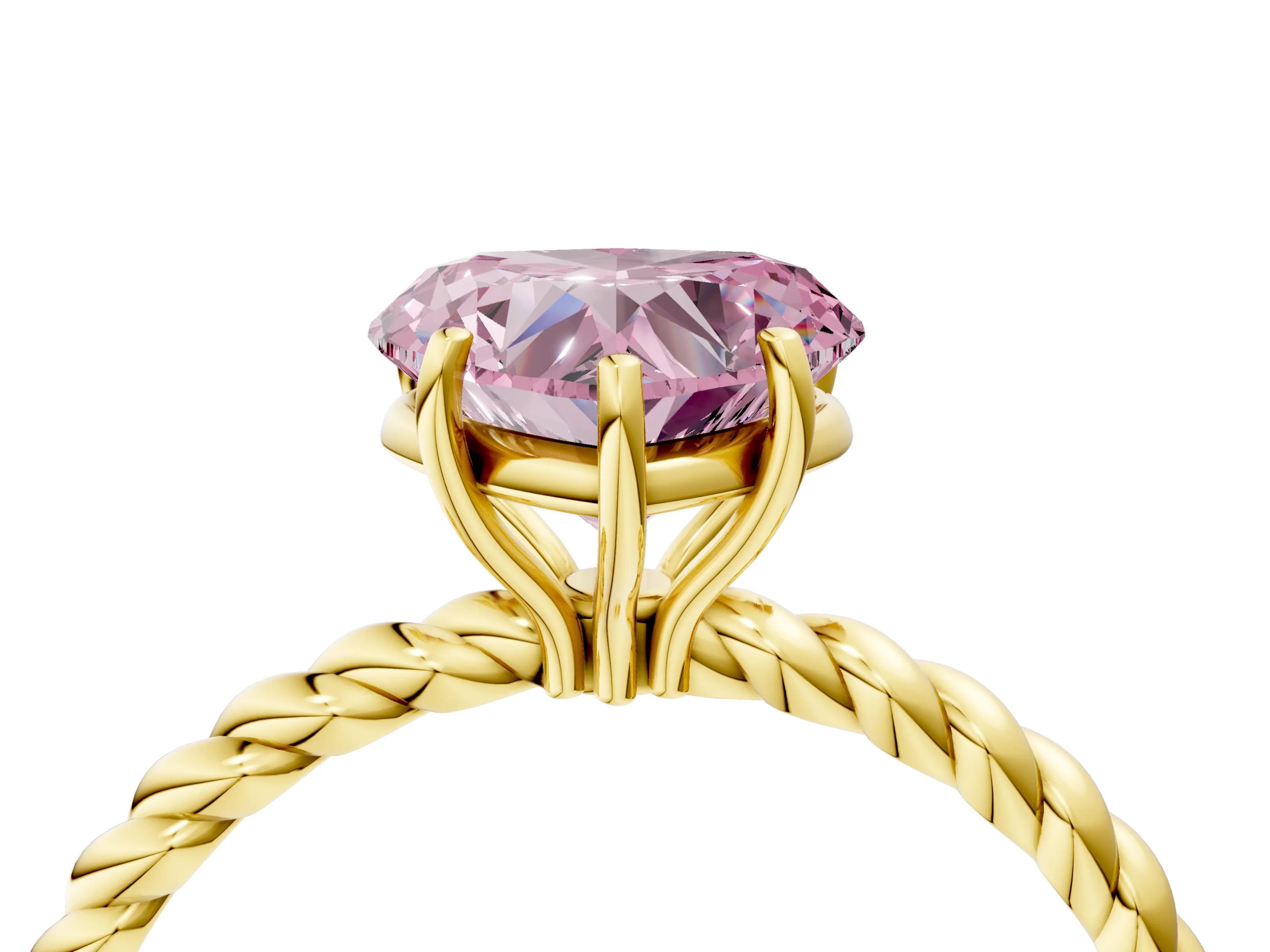 Yellow gold Fancy Pink Heart Cut Solitaire Twisted Band 4-Prong Ring_4