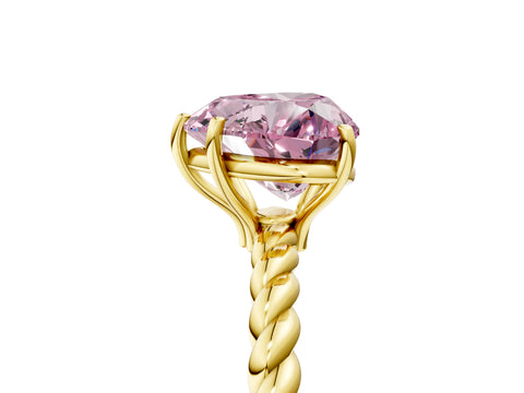 Yellow gold Fancy Pink Heart Cut Solitaire Twisted Band 4-Prong Ring_5