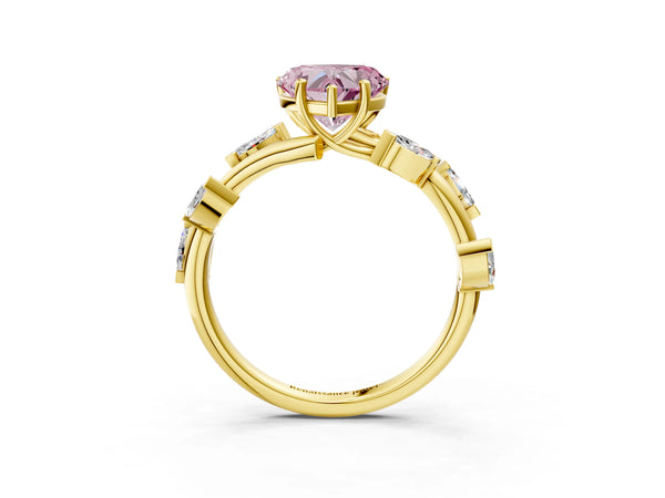 Yellow gold Fancy Pink Heart Cut Solitaire Twisted Band Marquise Accent Prong Setting Ring