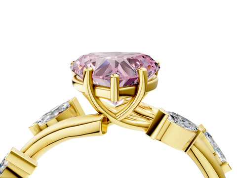 Yellow gold Fancy Pink Heart Cut Solitaire Twisted Band Marquise Accent Prong Setting Ring_4