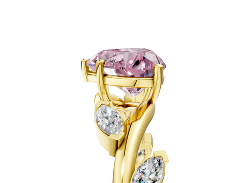 Yellow gold Fancy Pink Heart Cut Solitaire Twisted Band Marquise Accent Prong Setting Ring_5