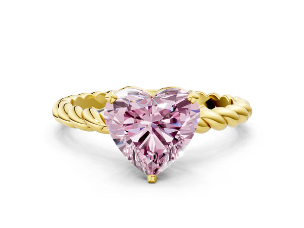 Yellow gold Fancy Pink Heart  Cut Solitaire Twisted Band with Four-Prong Setting