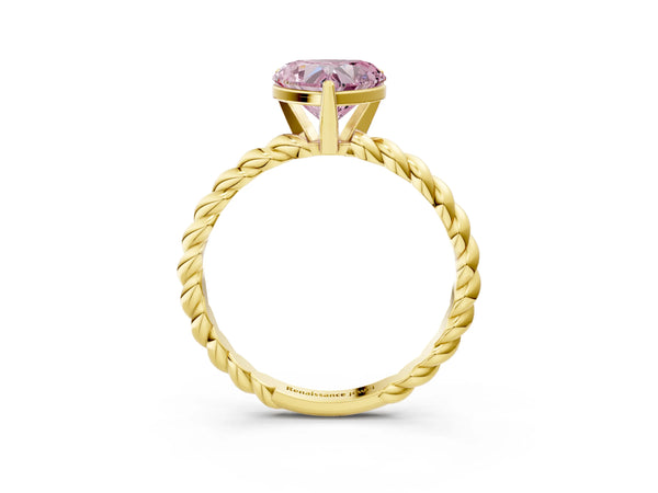 Yellow gold Fancy Pink Heart  Cut Solitaire Twisted Band with Four-Prong Setting