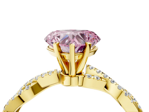Yellow gold Fancy Pink Heart Cut Solitaire Twisted Pave Band with Four-Prong Setting_7