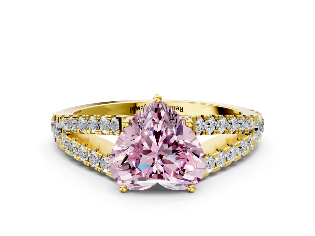 Yellow gold Fancy Pink Heart  Cut Split Shank Pave Diamond Engagement Ring with Four-Prong Setting_24