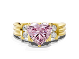 Yellow gold Fancy Pink Heart  Cut Three-Stone Channel Set Ring with Bar Prongs_45