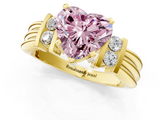 Yellow gold Fancy Pink Heart  Cut Three-Stone Channel Set Ring with Bar Prongs_46